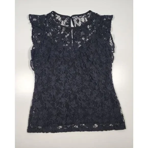 NWT WHBM Lace Blouse Black Size 2 Sheer Feminine Romantic Top - Picture 3 of 14